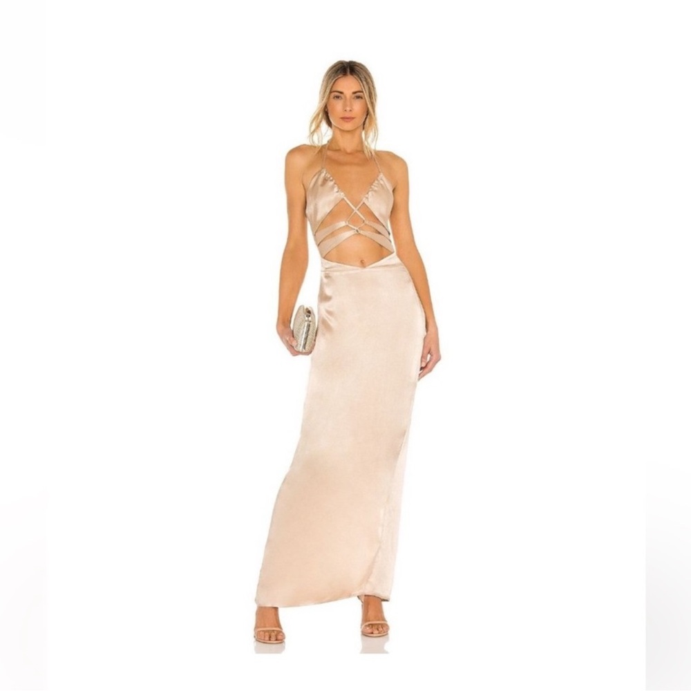 Michael Costello Champagne Satin Maxi Dress